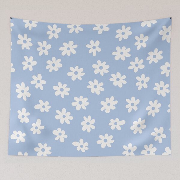 Item preview, PASTEL BLUE BIG FLOWERS DITSY DAISY PRAIRIE STYLE BOHO RETRO FLORALS designed and sold by blomastudios.