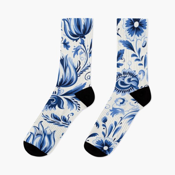 Item preview, Colorful fantasy pattern blue white delft tiles tulips designed and sold by G-M-Designs.