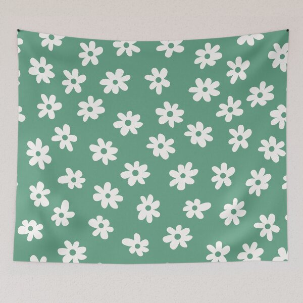 Item preview, JADEITE GREEN BIG FLOWERS DITSY DAISY PRAIRIE STYLE BOHO RETRO FLORALS designed and sold by blomastudios.