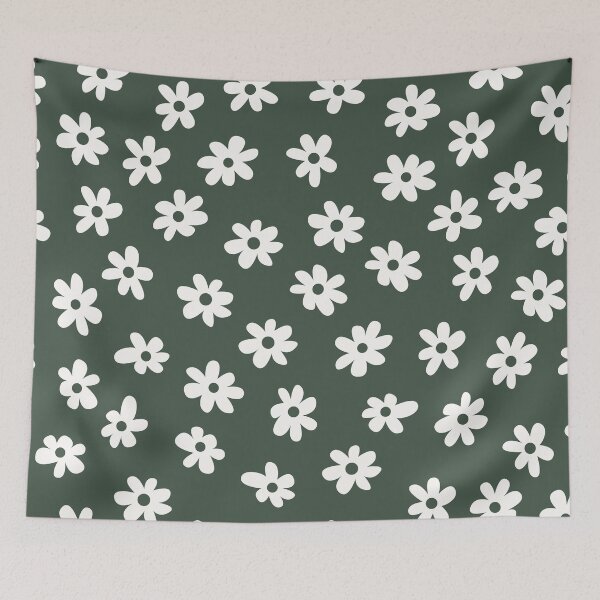 Item preview, DARK GREEN BIG FLOWERS DITSY DAISY PRAIRIE STYLE BOHO RETRO FLORALS designed and sold by blomastudios.