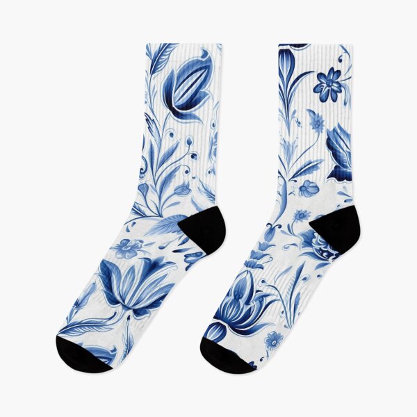 Artikelvorschau, Buntes Fantasiemuster blau weiß Delfter Kacheln Tulpen entworfen und verkauft von G-M-Designs.