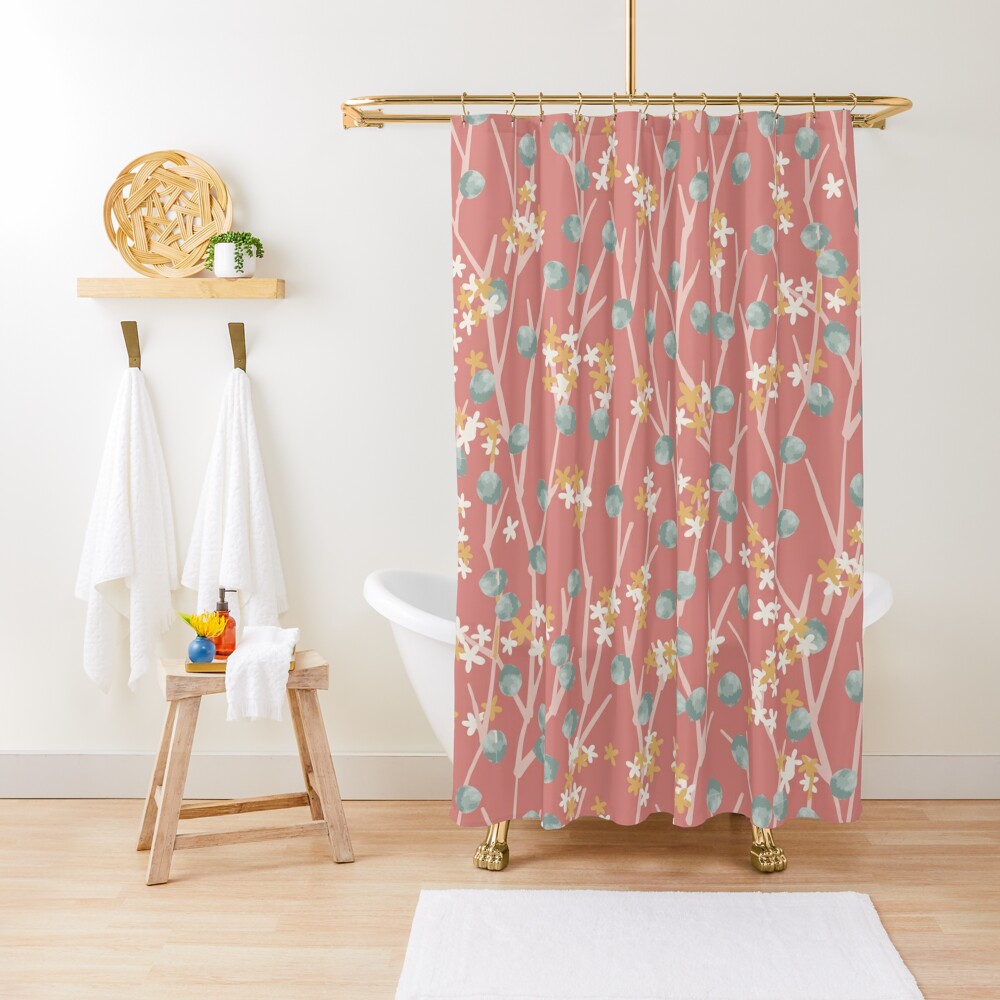 Disover Tiny Branches [salmon pink] | Shower Curtain