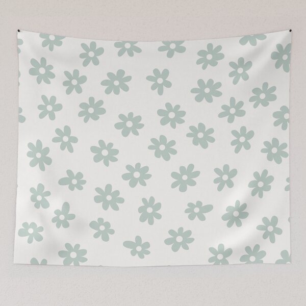 Item preview, SAGE GREEN AND WHITE BIG FLOWERS DITSY DAISY PRAIRIE STYLE BOHO RETRO FLORALS designed and sold by blomastudios.