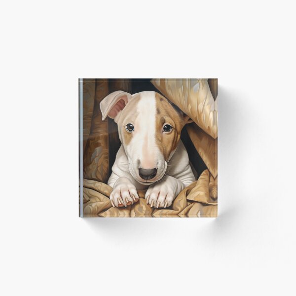 Aperçu de l'œuvre Chiot bull terrier se cachant dans un tissu créée et vendue par Elindith.