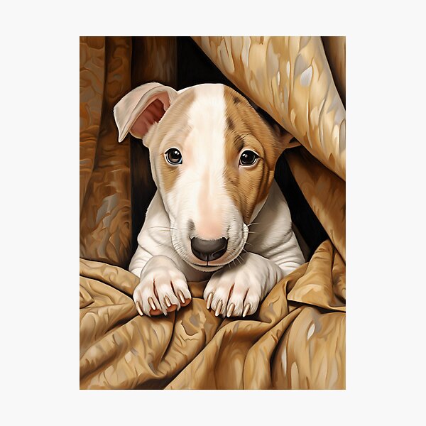 Aperçu de l'œuvre Chiot bull terrier se cachant dans un tissu créée et vendue par Elindith.