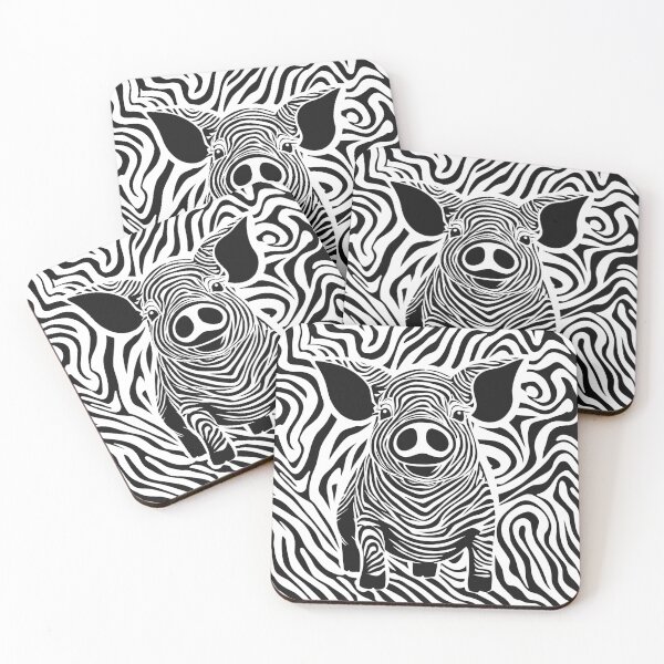 Item preview, show pig in zebra black and white designed and sold by Niktarka.