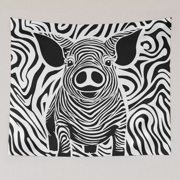 Item preview, show pig in zebra black and white designed and sold by Niktarka.