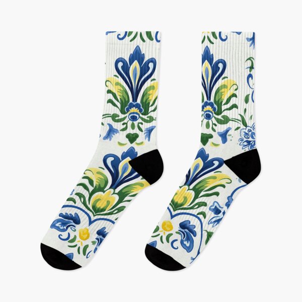Item preview, Colorful fantasy pattern blue white yellow green delft tiles tulips designed and sold by G-M-Designs.