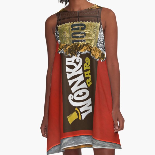 Wonka Chocolate Bar with Golden ticket A-Line Dress