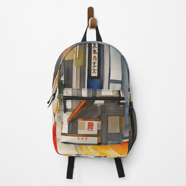 Item preview, Japanese Asian street from 20th century watercolor painting kimono designed and sold by Meena-tta.