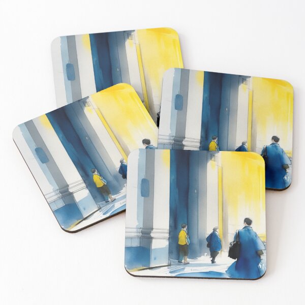 Item preview, Japanese Asian street from 21st century watercolor painting modern era abstract blue green designed and sold by Meena-tta.