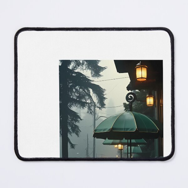 Item preview, a table and chairs under an umbrella on a rainy day designed and sold by Dark Fantasy Store.