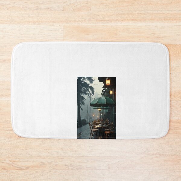 Item preview, a table and chairs under an umbrella on a rainy day designed and sold by Dark Fantasy Store.