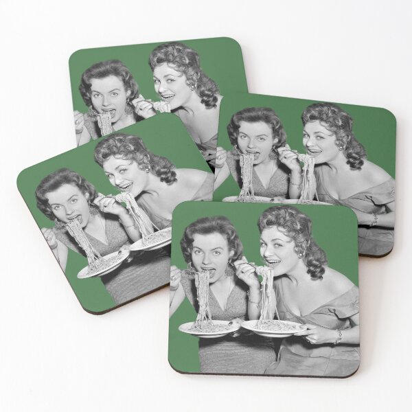 Item preview, Two Girls Eating Spaghetti in 1950 Fifties designed and sold by KALEIDOSCOPE UK.