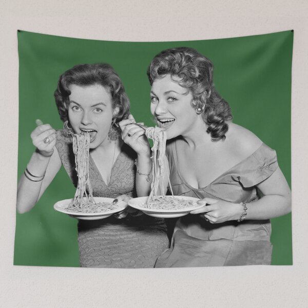 Item preview, Two Girls Eating Spaghetti in 1950 Fifties designed and sold by KALEIDOSCOPE UK.