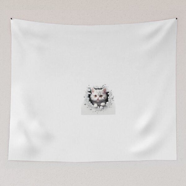 Item preview, a white kitten looking out of a hole in a wall designed and sold by Dark Fantasy Store.