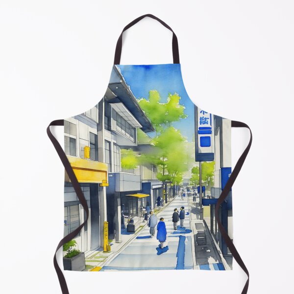 Item preview, Japanese Asian street from 19th century blue watercolor painting kimono designed and sold by Meena-tta.