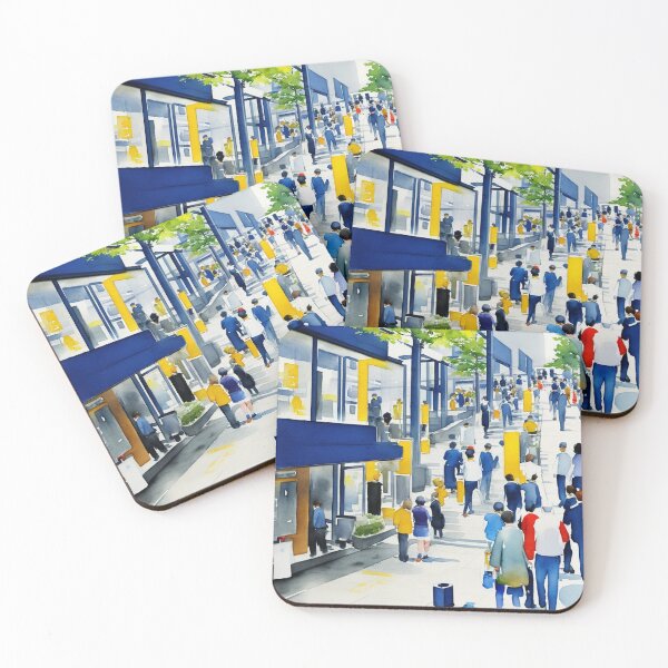 Item preview, Japanese Asian street from 21st century blue green watercolor painting designed and sold by Meena-tta.