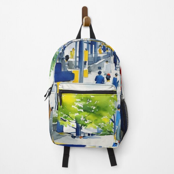 Item preview, Japanese Asian street from 21st century blue green watercolor painting designed and sold by Meena-tta.