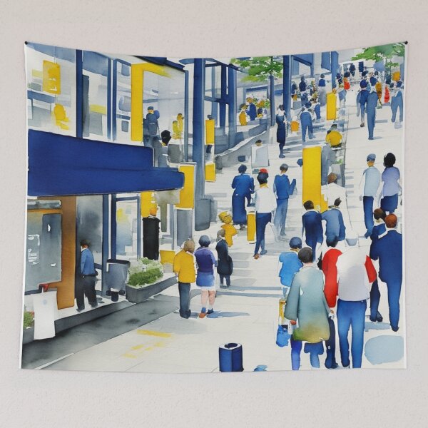 Item preview, Japanese Asian street from 21st century blue green watercolor painting designed and sold by Meena-tta.