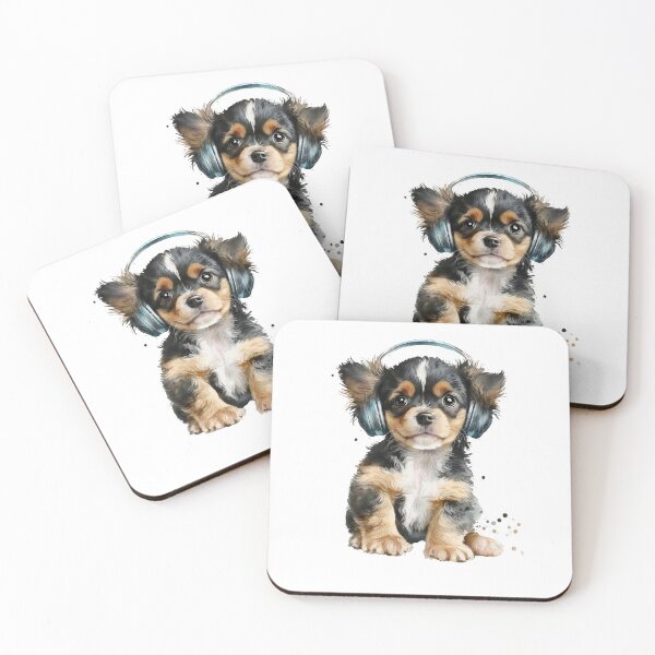 Item preview, Cute russian toy terrier listening to music, funny dog with headphones designed and sold by Artistry Studio.