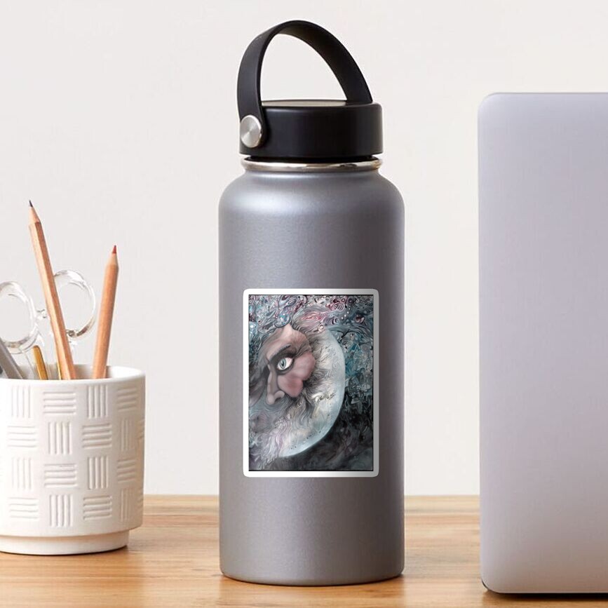 Moon in Man by Davol White Sticker