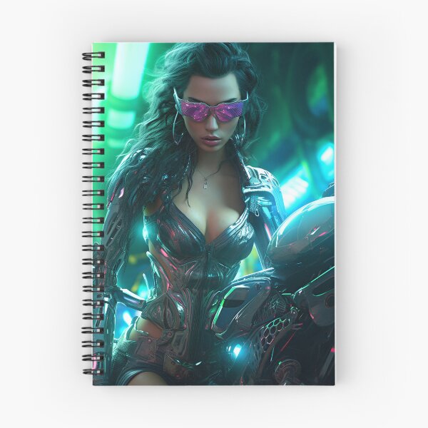 Item preview, Cyborg girl motorcycle rider - Cyberpunk 2 designed and sold by Red Witch Art.