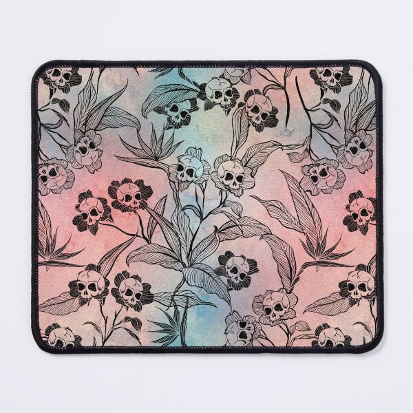 Item preview, Pastel goth death flowers whimsigoth watercolor floral skull pattern designed and sold by RedFinchDesigns.