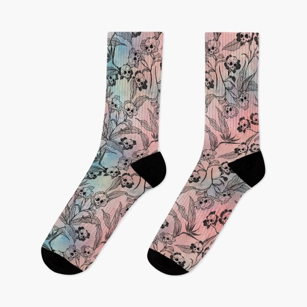 Item preview, Pastel goth death flowers whimsigoth watercolor floral skull pattern designed and sold by RedFinchDesigns.