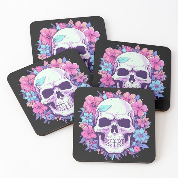 Item preview, Pastel Harmony: Floral Skull in Pink and Blue designed and sold by EmeraldeaArt.