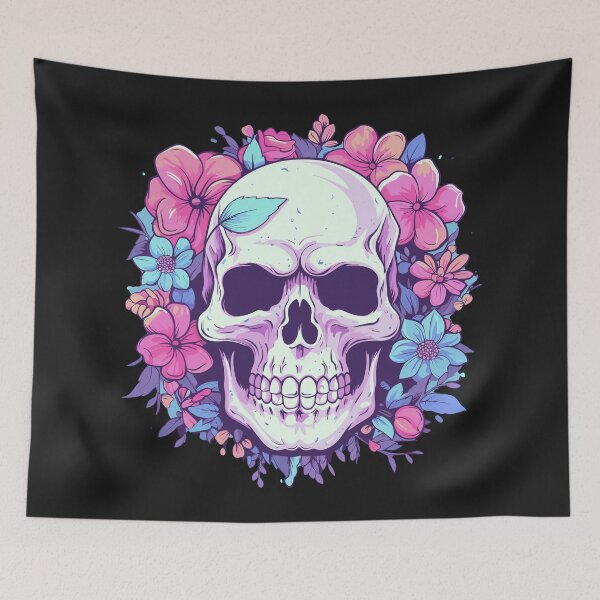 Item preview, Pastel Harmony: Floral Skull in Pink and Blue designed and sold by EmeraldeaArt.
