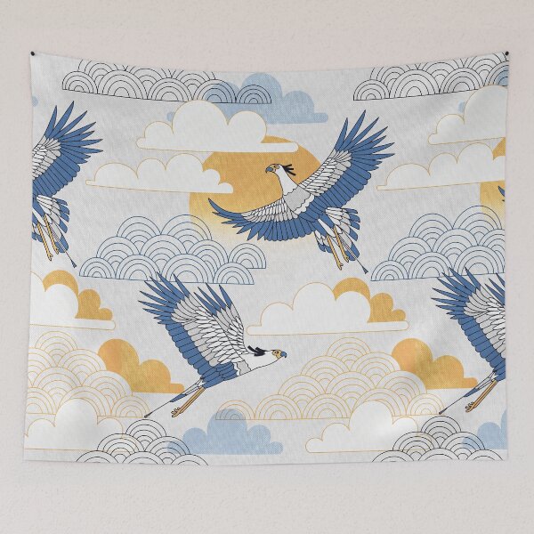 Item preview, Bold Oriental Style Secretary Birds - Soft Skies designed and sold by TigaTiga.