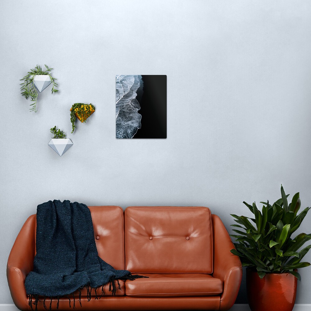 Minimalist waves and black sand beach in Iceland - Landscape Photography Metal Print