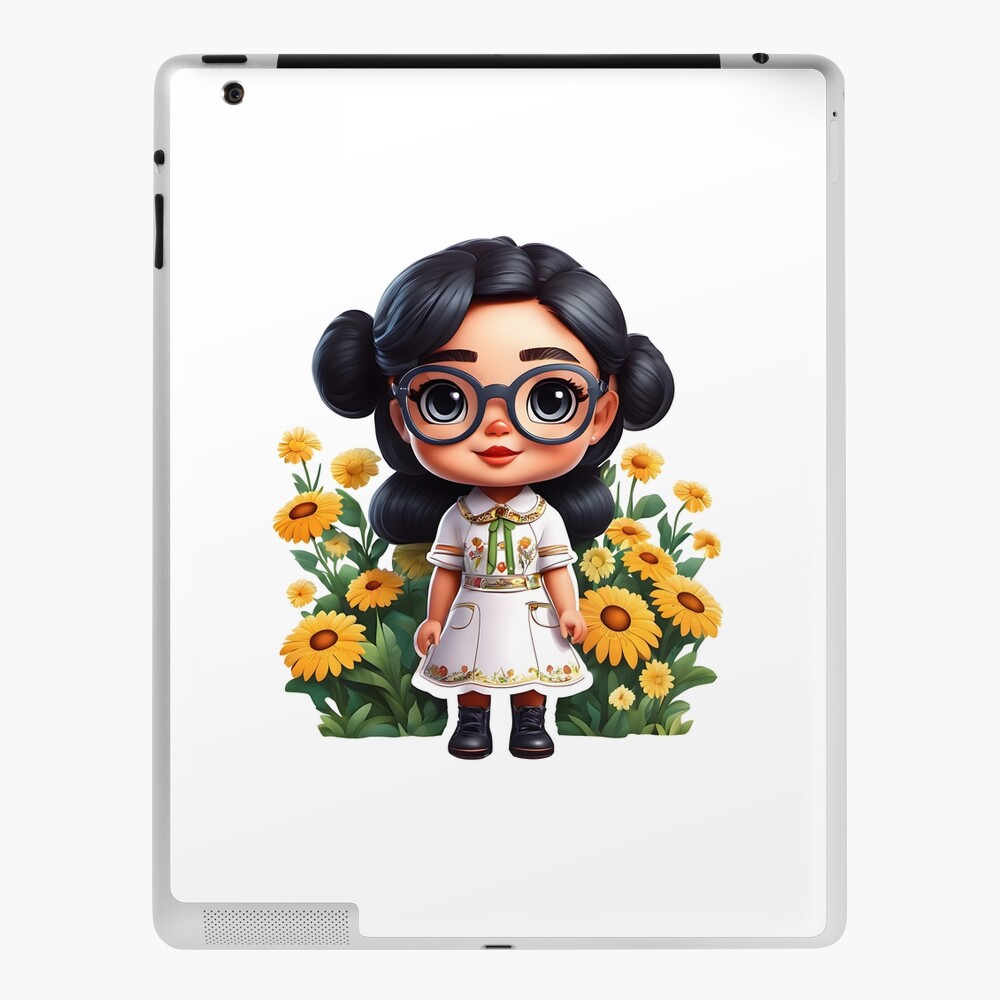 Cute cartoon girl doll with glasses