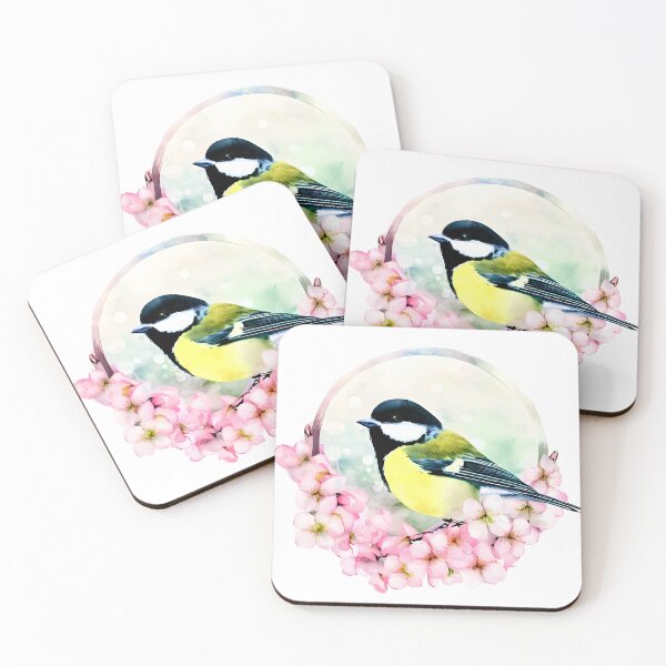 Item preview, Bird - Great tit surrounded by cherry blossom designed and sold by ColorOfBirds.