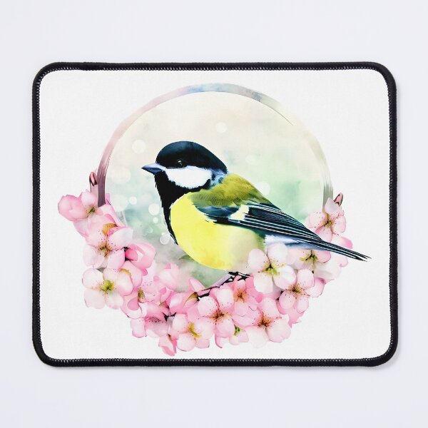 Item preview, Bird - Great tit surrounded by cherry blossom designed and sold by ColorOfBirds.