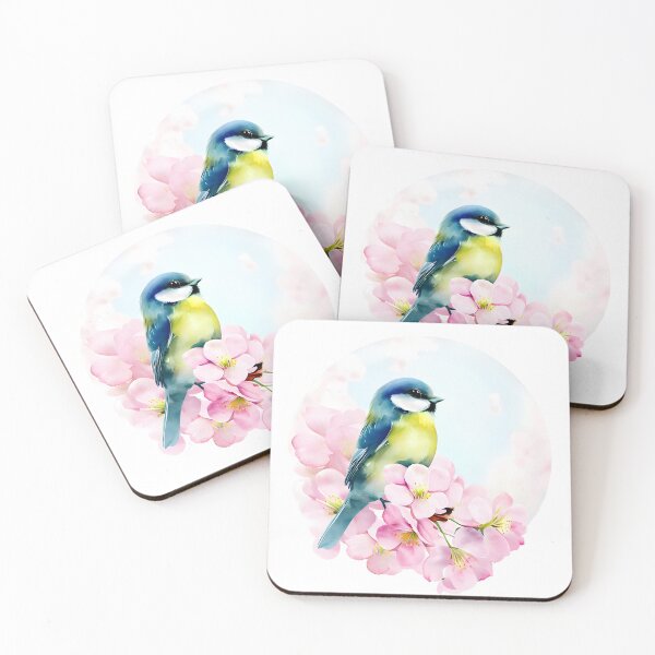 Item preview, Bird - Eurasian blue tit surrounded by cherry blossom designed and sold by ColorOfBirds.