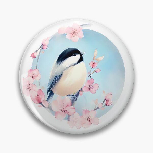 Item preview, Willow tit surrounded by cherry blossom designed and sold by ColorOfBirds.