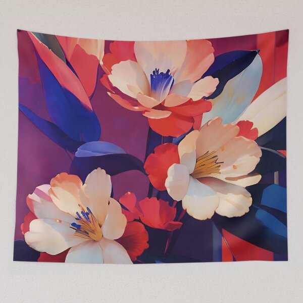 Aperçu de l'œuvre Fleurs pastel sur rouge et bleu créée et vendue par Dana Roper.