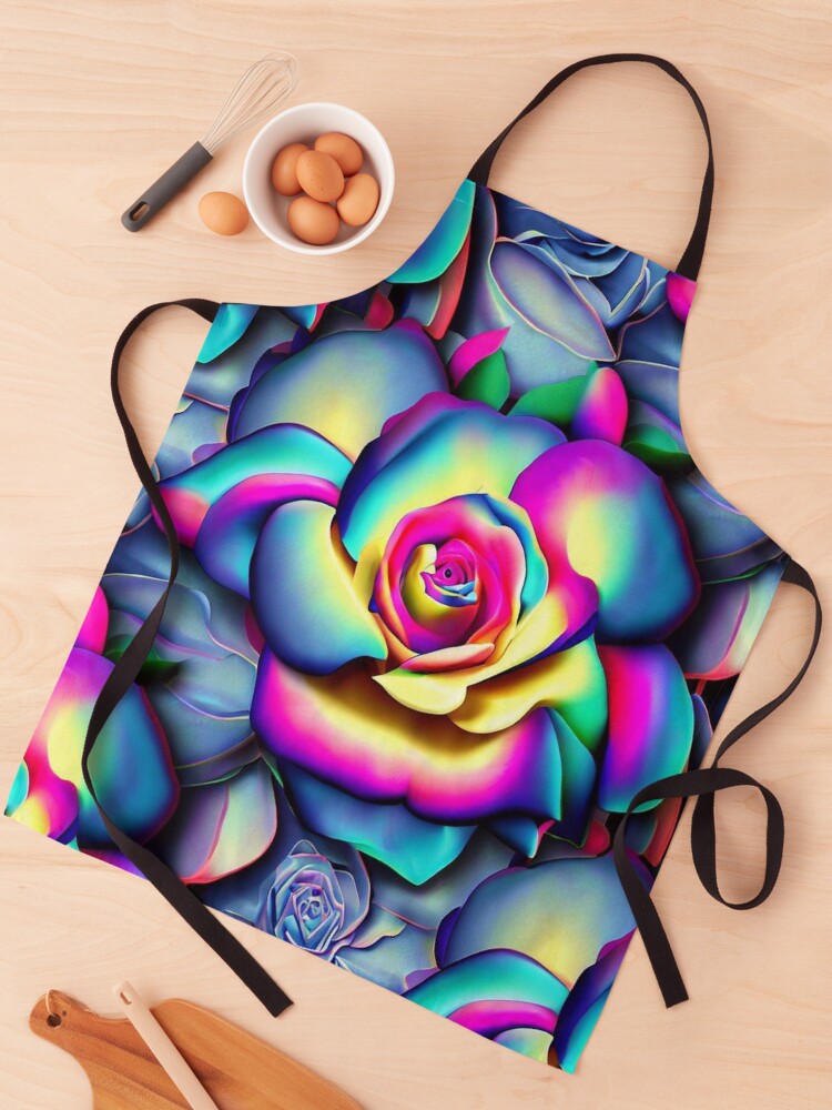 Thumbnail 1 of 6, Apron, Vibrant 3D Roses - Rainbow Color Seamless Pattern designed and sold by ImgntnMonster.