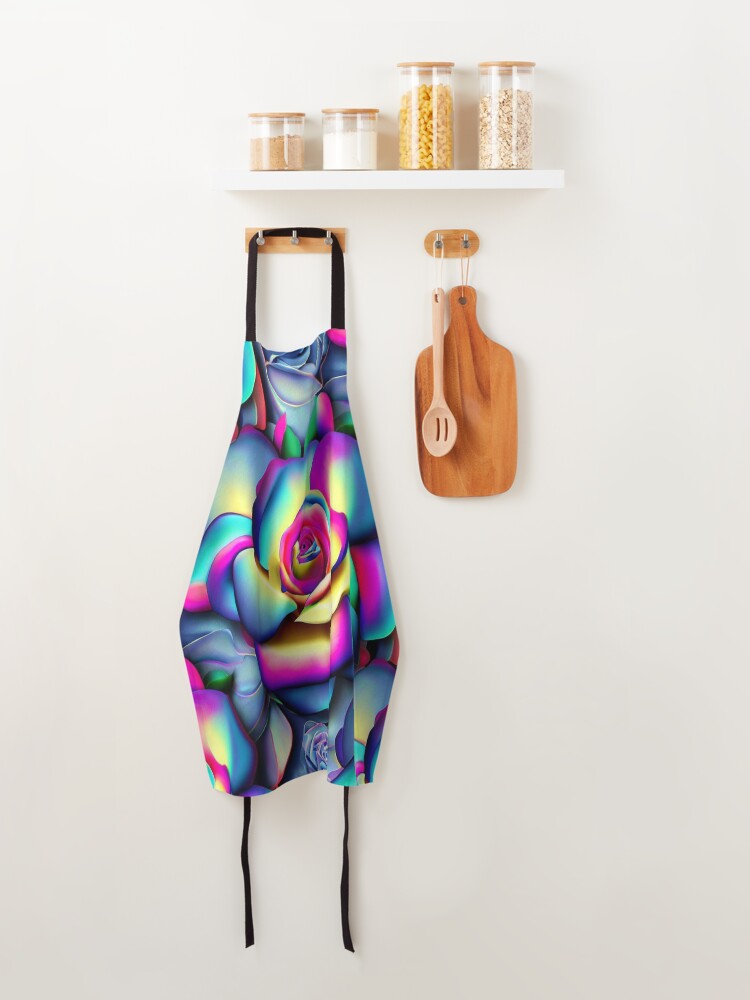 Thumbnail 4 of 6, Apron, Vibrant 3D Roses - Rainbow Color Seamless Pattern designed and sold by ImgntnMonster.
