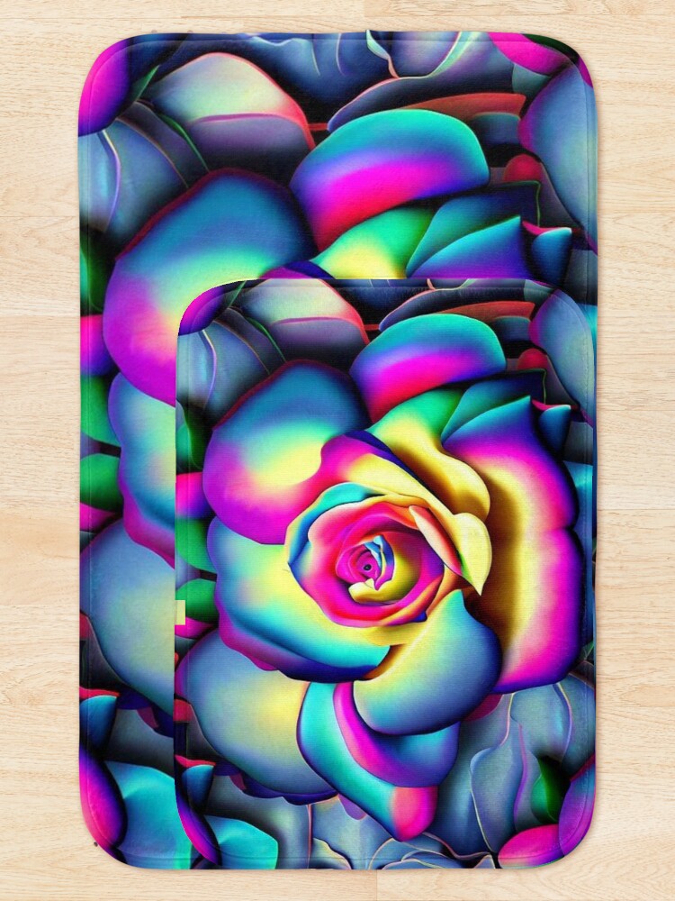 Thumbnail 5 of 6, Bath Mat, Vibrant 3D Roses - Rainbow Color Seamless Pattern designed and sold by ImgntnMonster.