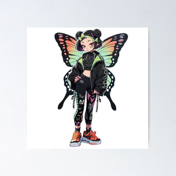 Colourful Neon Pixie Rave Girl with Fairy Wings Poster for Sale