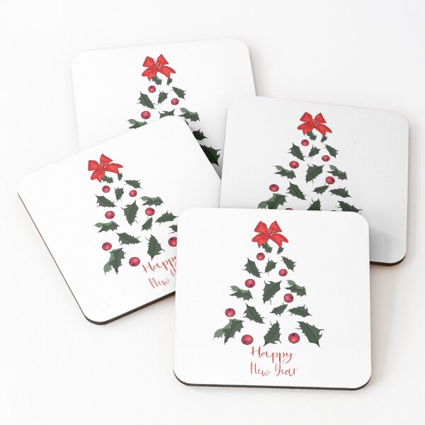 Item preview, Happy New Year. Holly berries and leaves in the shape of a Christmas tree. Pine for printing on t-shirts, prints, textiles, labels, logos designed and sold by Anastasiia Yurevych.