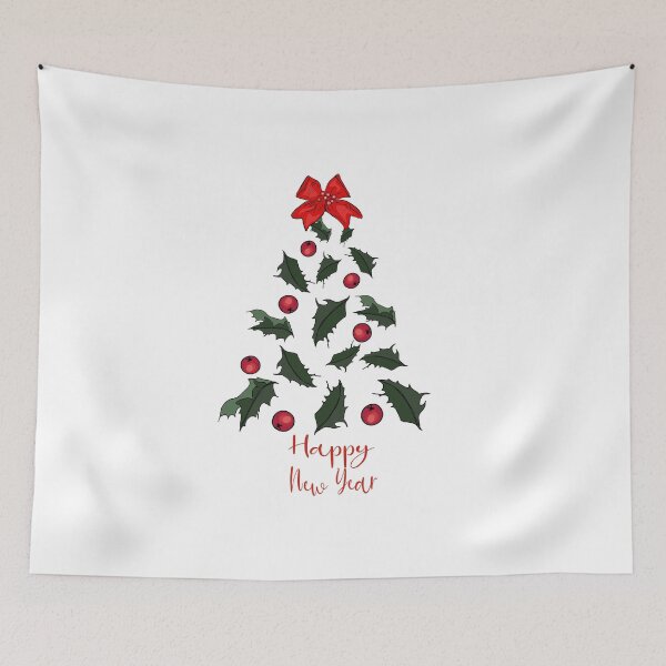 Item preview, Happy New Year. Holly berries and leaves in the shape of a Christmas tree. Pine for printing on t-shirts, prints, textiles, labels, logos designed and sold by Anastasiia Yurevych.