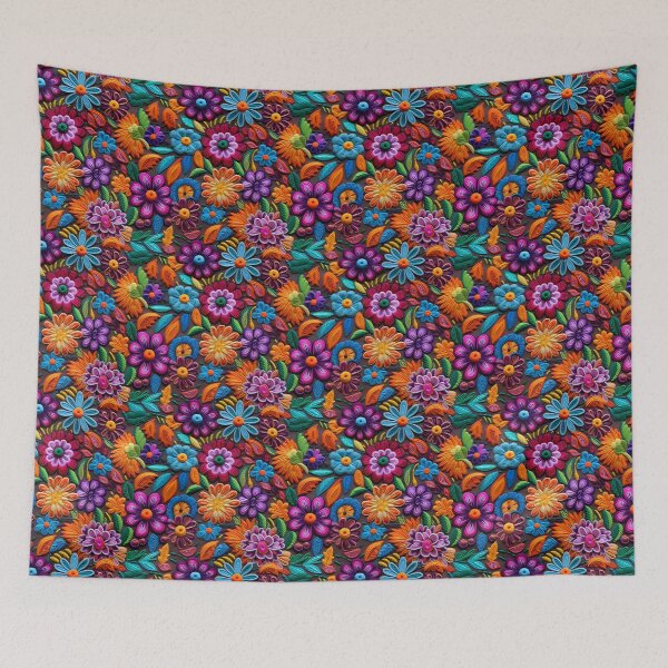Item preview, Bright multicolours flowers embroidery lace type design pattern  designed and sold by Trendy-Artistry.