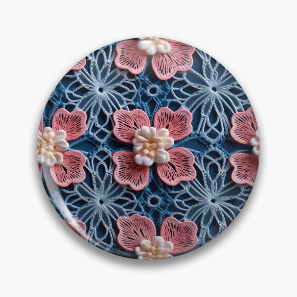 Item preview, Pink flowers blue background embroidery type design pattern  designed and sold by Trendy-Artistry.