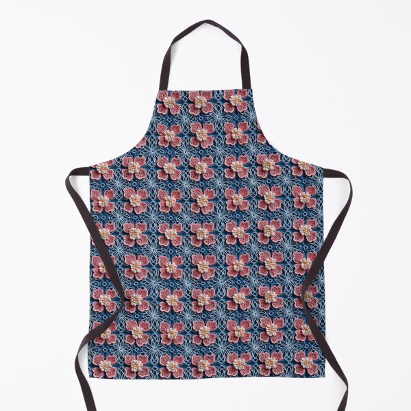 Item preview, Pink flowers blue background embroidery type design pattern designed and sold by Trendy-Artistry.