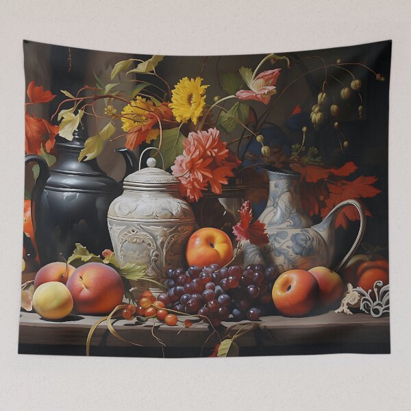 Item preview, Still life with flowers, fruit and jugs in the style of an oil painting designed and sold by Pflugart.