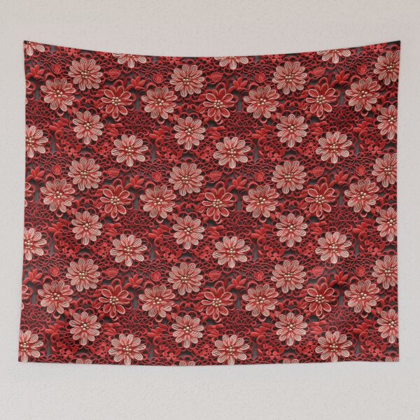 Artikelvorschau, Rote Blumen, weiße Linien, Stickerei-Designmuster entworfen und verkauft von Trendy-Artistry.